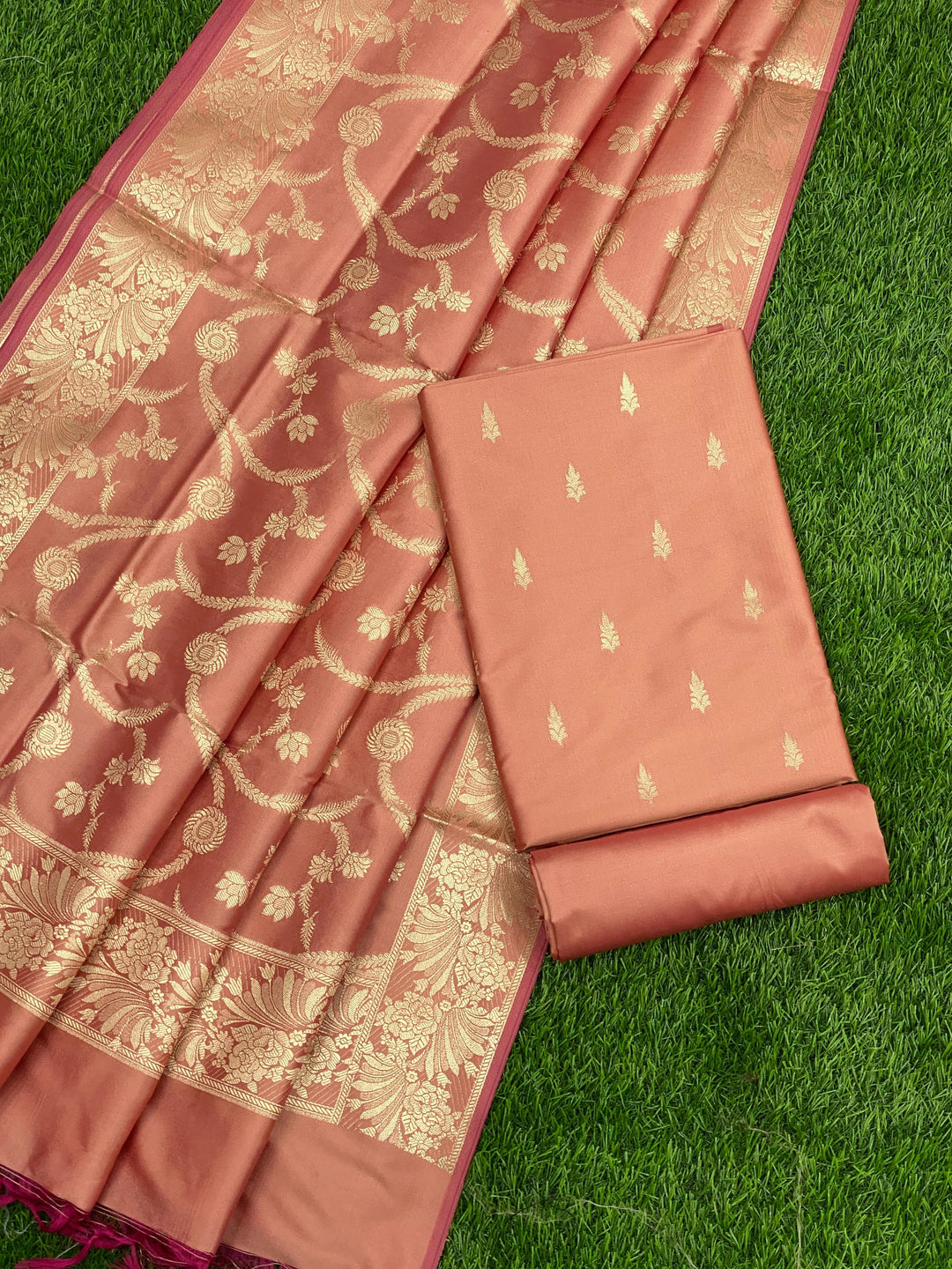 Pure Banarasi Silk Zari weaved unstitched suit with dupatta