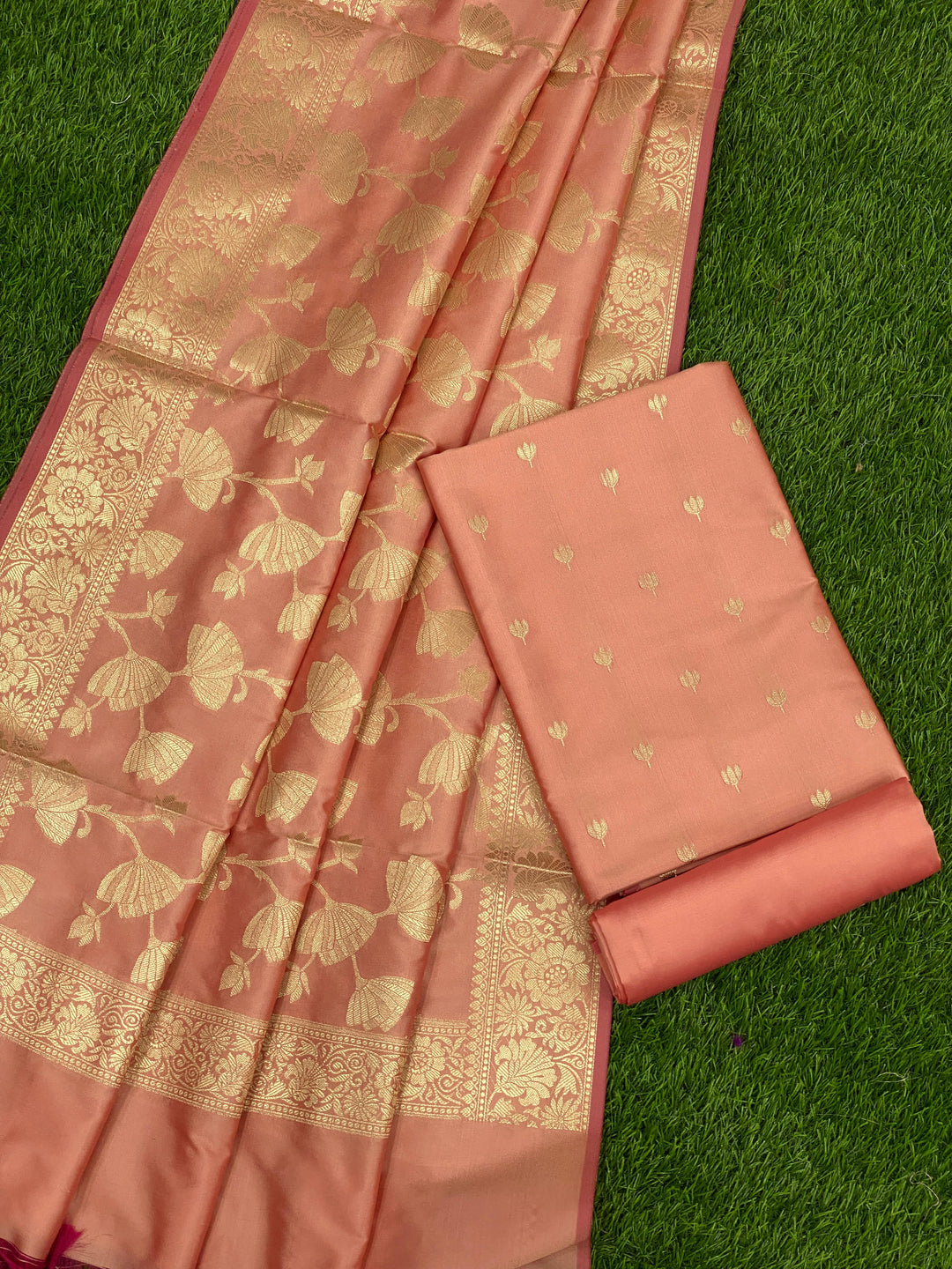 Pure Banarasi Silk Zari weaved unstitched suit with dupatta