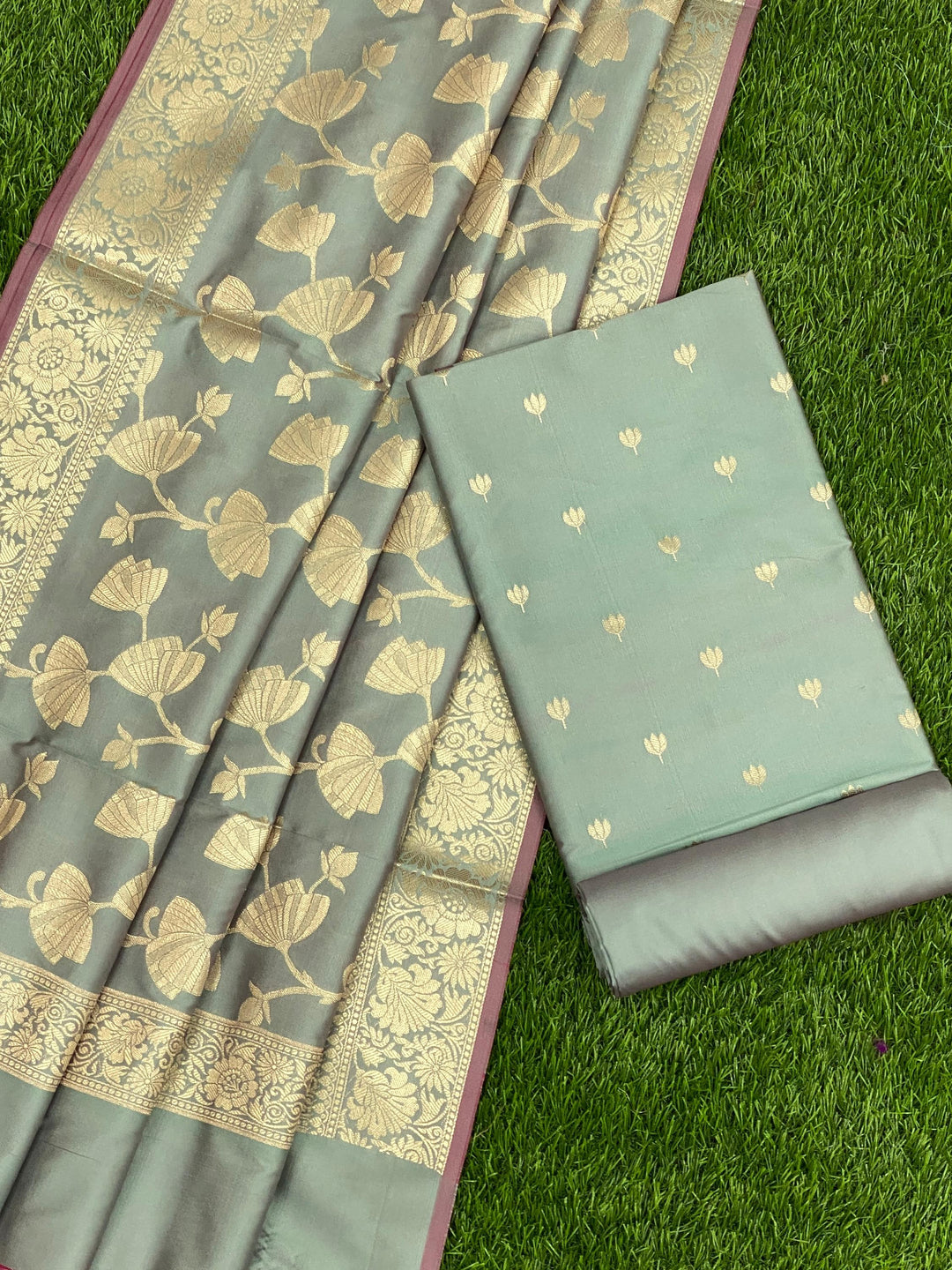 Pure Banarasi Silk Zari weaved unstitched suit with dupatta