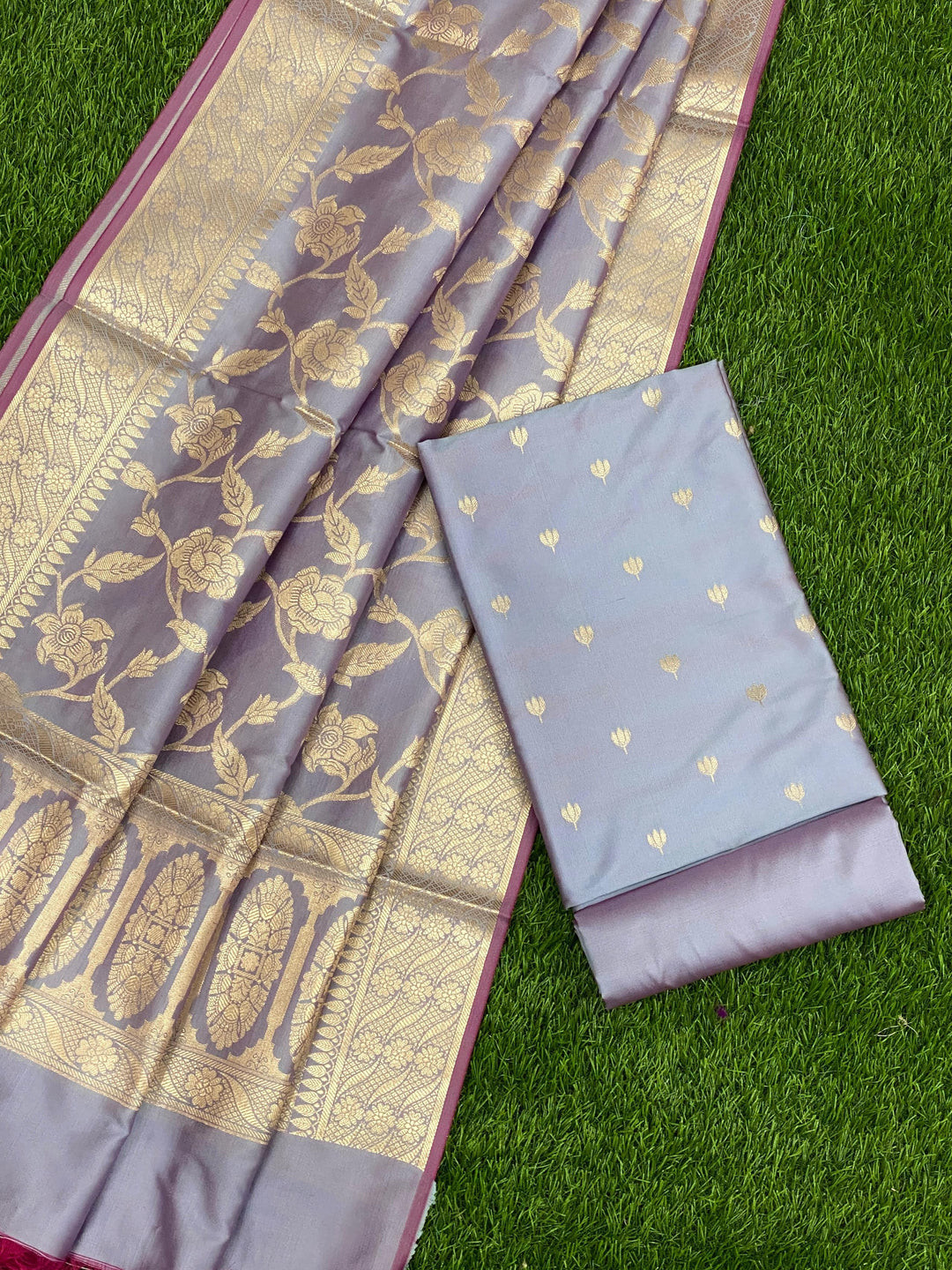 Pure Banarasi Silk Zari weaved unstitched suit with dupatta