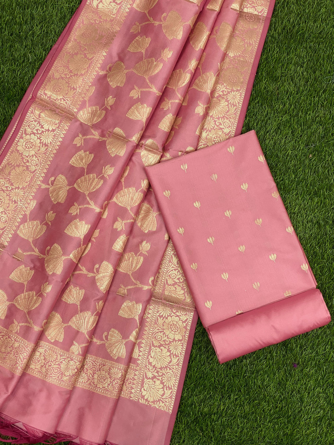 Pure Banarasi Silk Zari weaved unstitched suit with dupatta