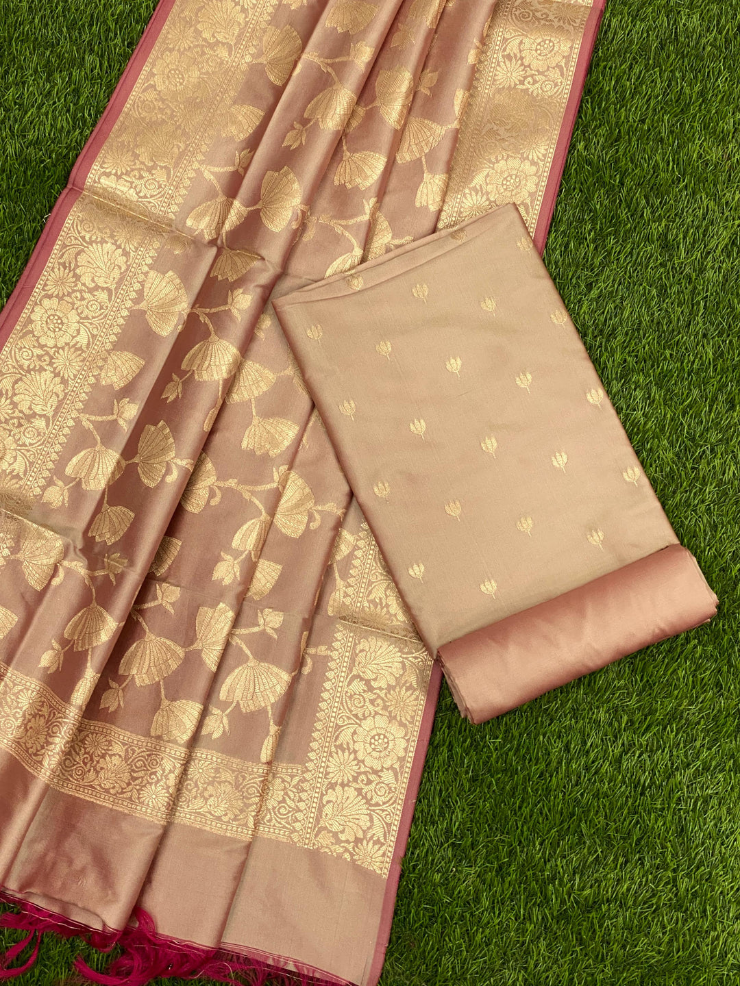 Pure Banarasi Silk Zari weaved unstitched suit with dupatta