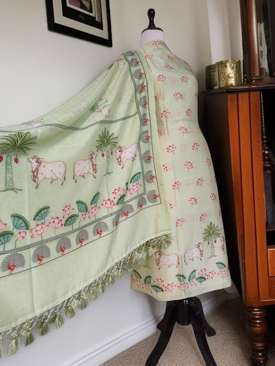 Pure Banarasi Chanderi Silk Pichwai Work Unstitched Suit