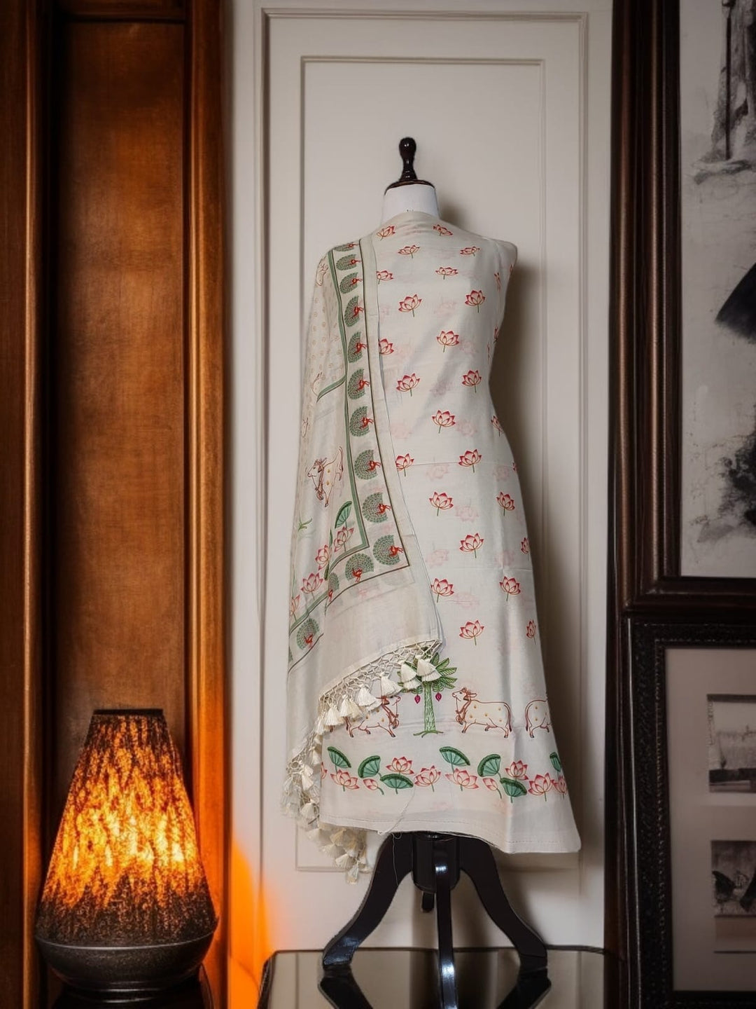 Pure Banarasi Chanderi Silk Pichwai Work Unstitched Suit