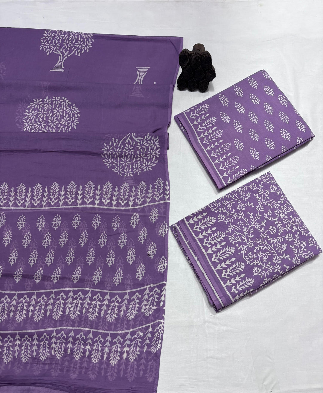 Pure Cotton Hand Block Printed Unstitched Suit Set With Cotton dupatta.
