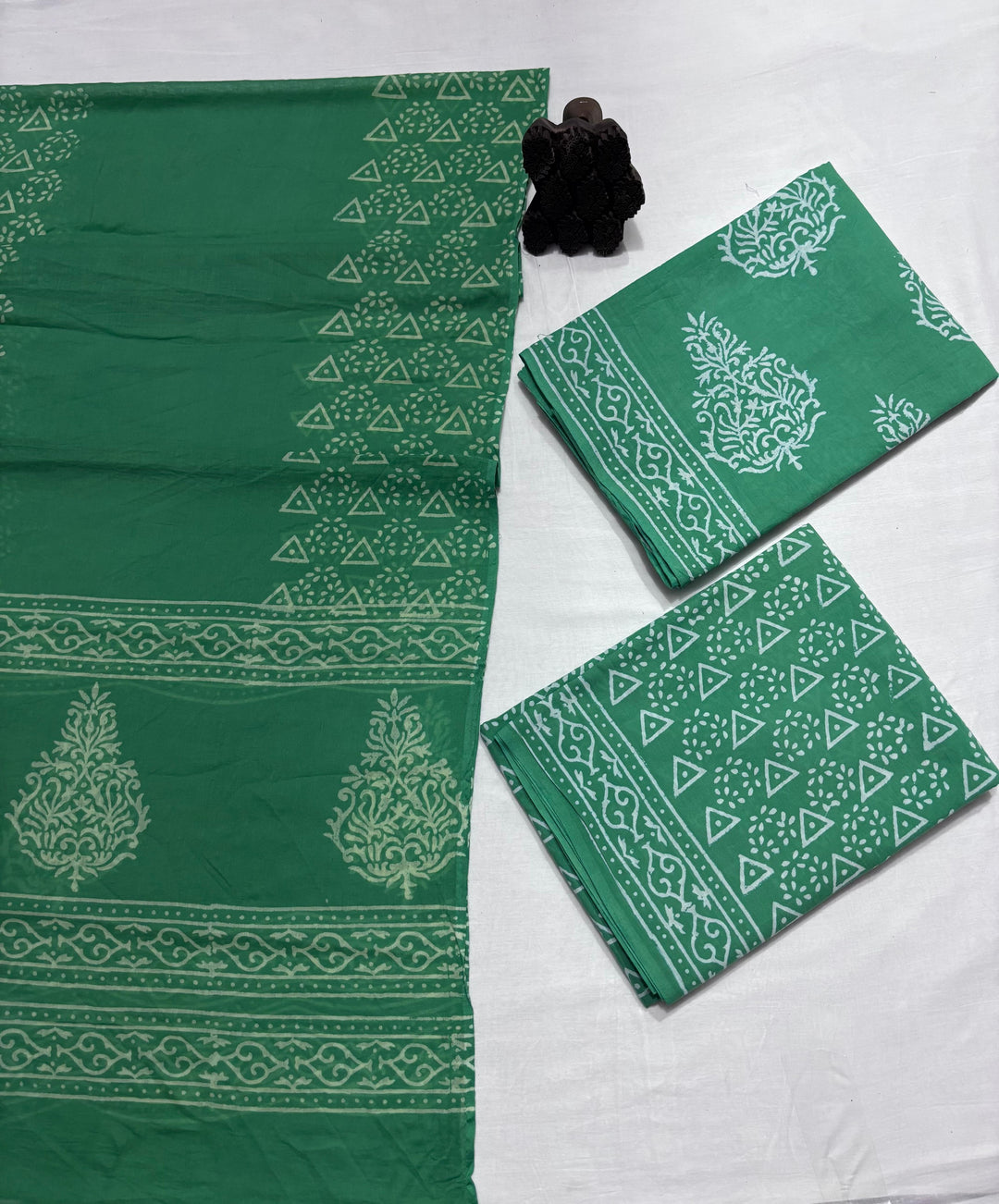 Pure Cotton Hand Block Printed Unstitched Suit Set With Cotton dupatta.