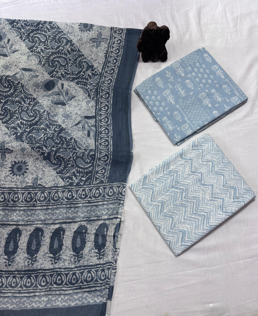 Pure Cotton Hand Block Printed Unstitched Suit Set With Cotton dupatta.