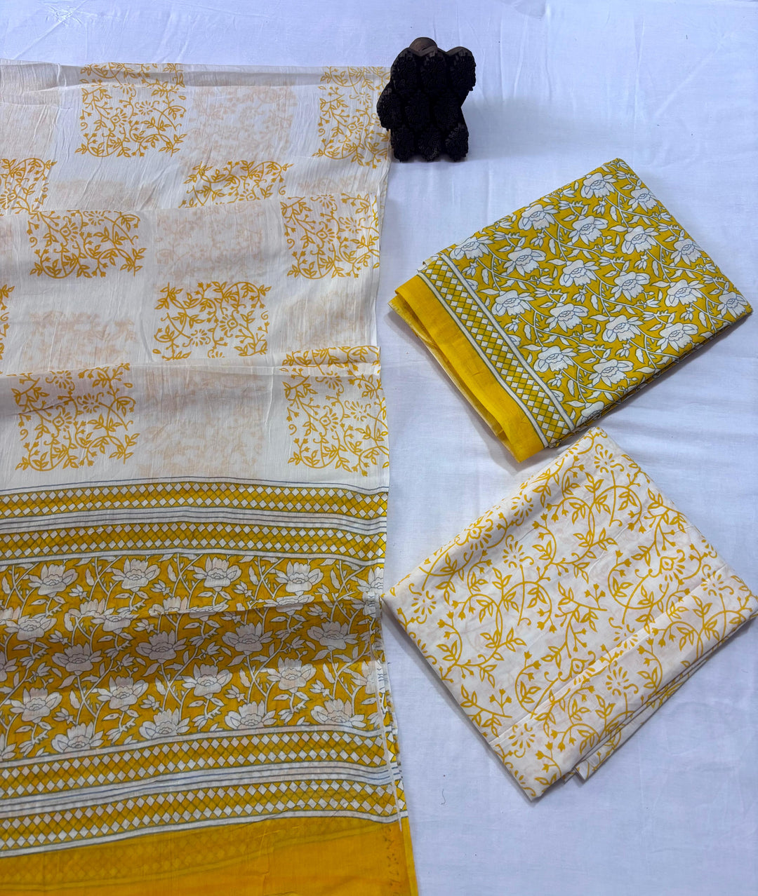 Pure Cotton Hand Block Printed Unstitched Suit Set With Cotton dupatta.