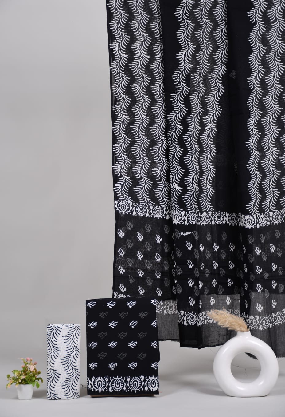 Pure Cotton Hand Block Printed Unstitched Suit Set With Cotton dupatta.