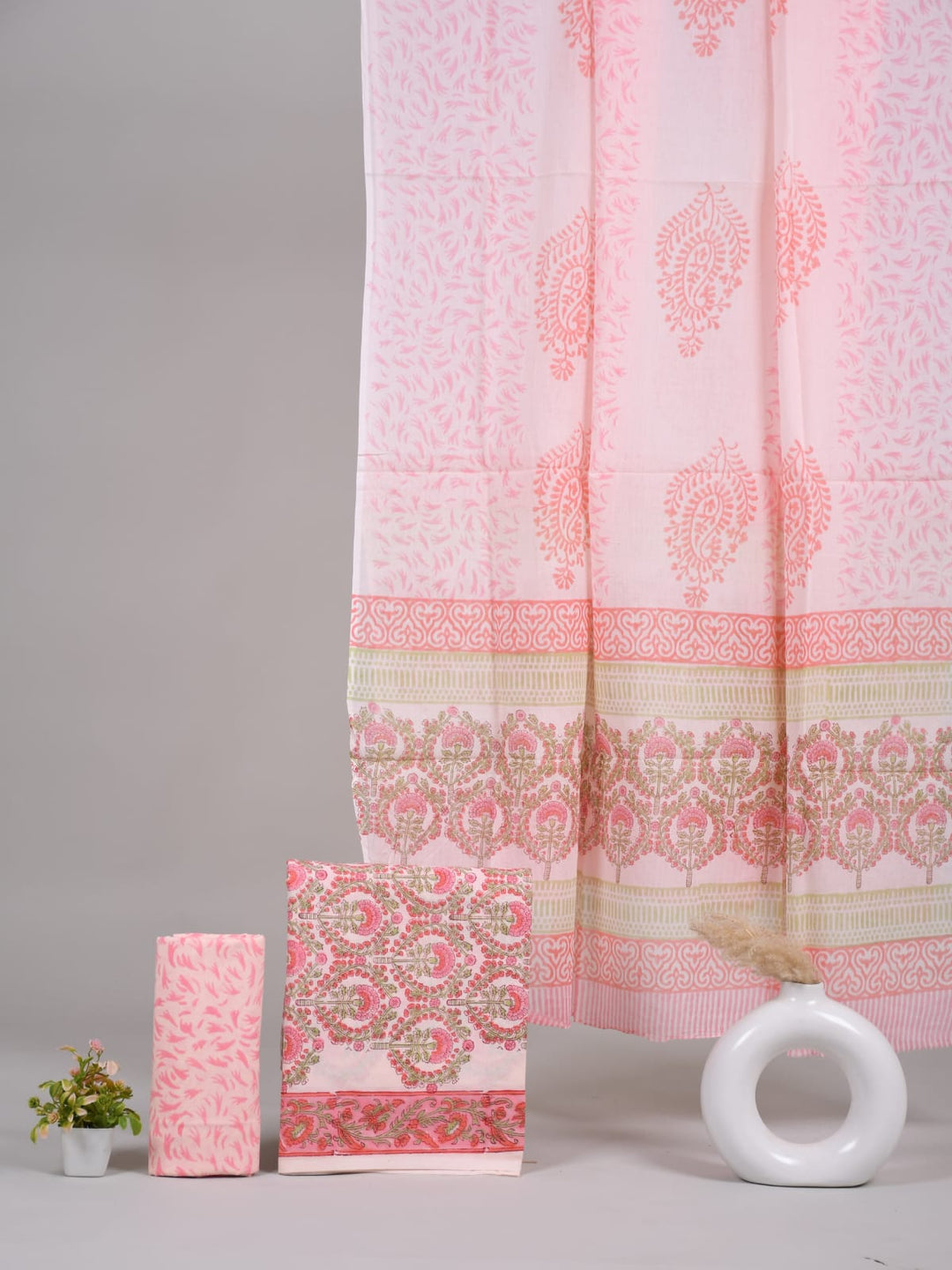 Pure Cotton Hand Block Printed Unstitched Suit Set With Cotton dupatta.
