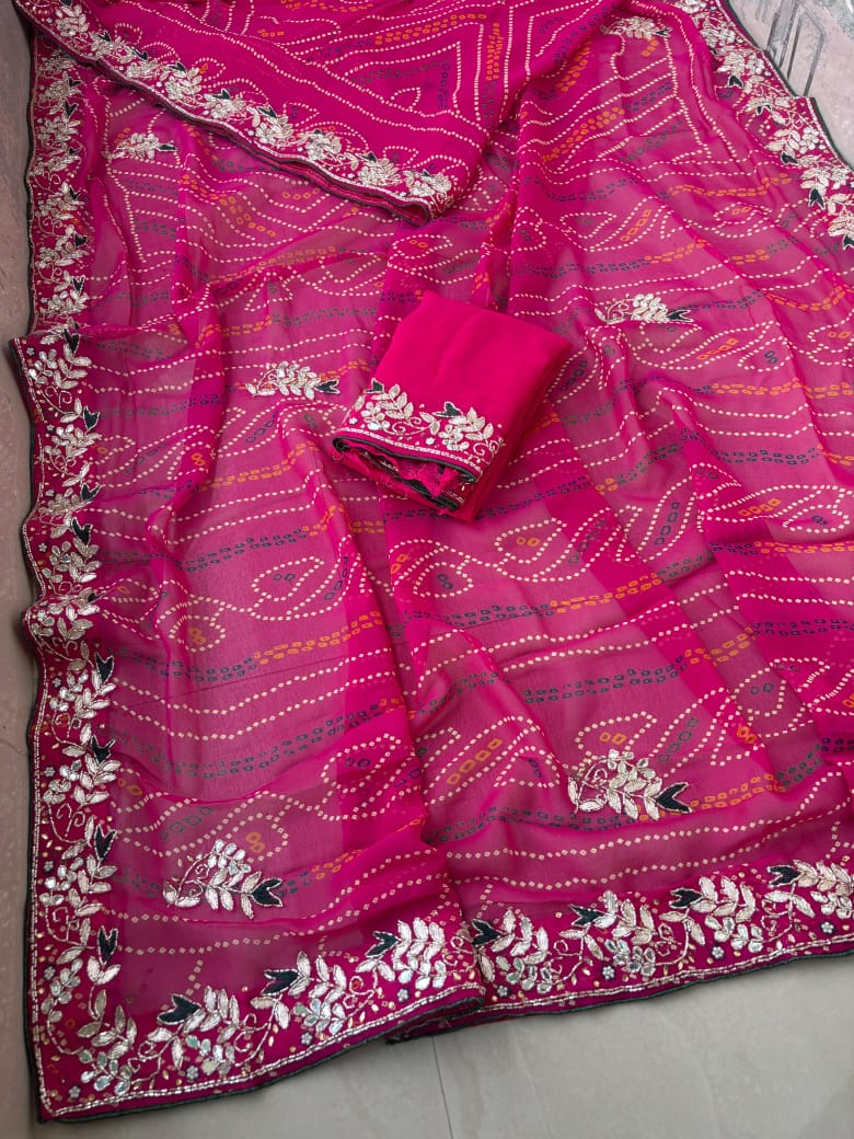 Rajasthani Traditional Bandhej Saree on Georgette