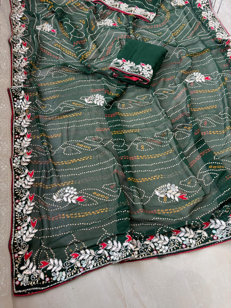 Rajasthani Traditional Bandhej Saree on Georgette