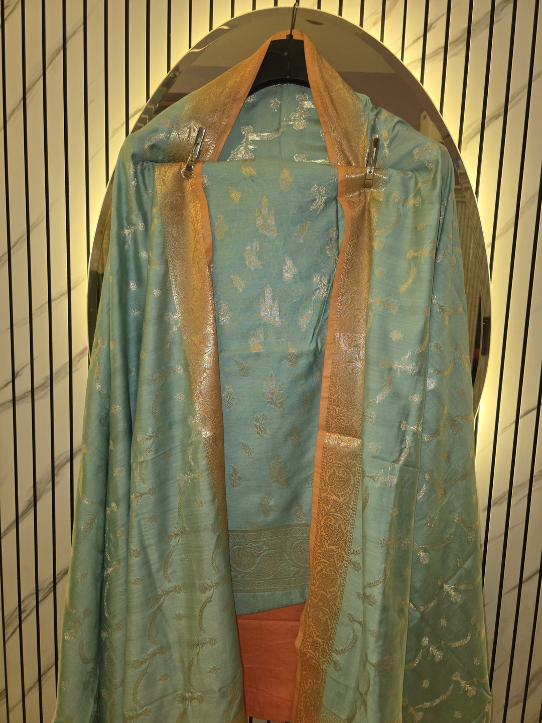 Pure Banarasi Chiniya Silk Unstitched Suit with Alfi weaving and Sona Rupa Work