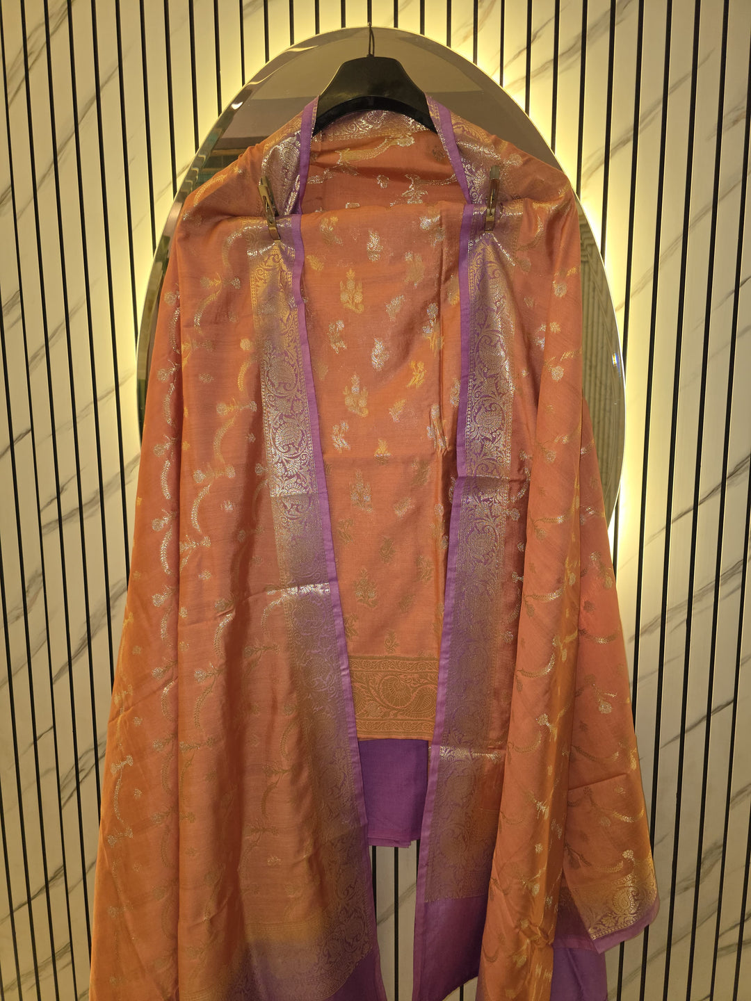 Pure Banarasi Chiniya Silk Unstitched Suit with Alfi weaving and Sona Rupa Work