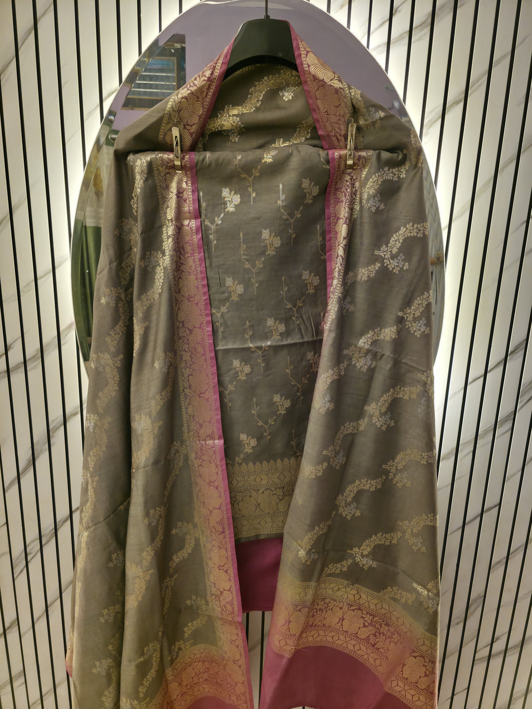 Pure Banarasi Chiniya Silk Unstitched Suit with Alfi weaving and Sona Rupa Work