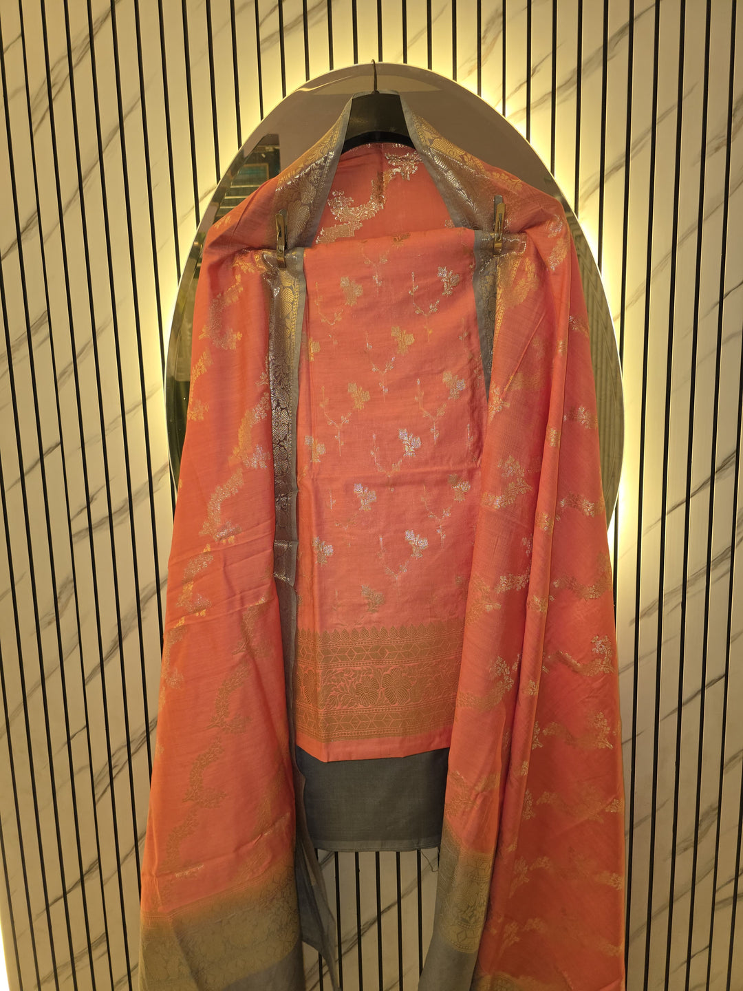 Pure Banarasi Chiniya Silk Unstitched Suit with Alfi weaving and Sona Rupa Work