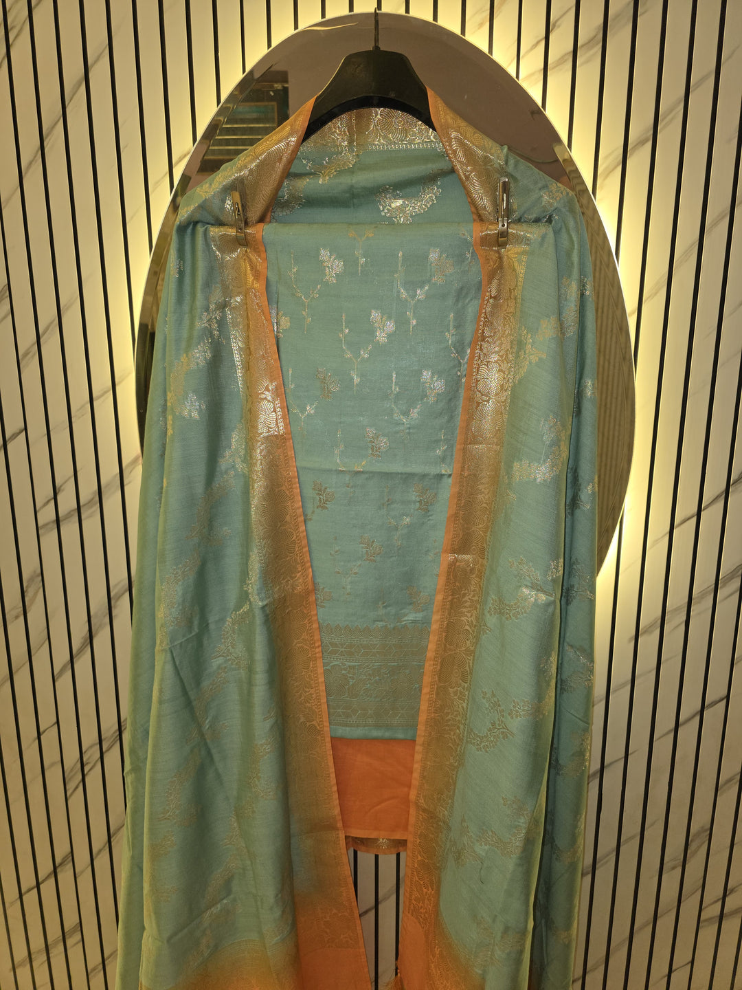 Pure Banarasi Chiniya Silk Unstitched Suit with Alfi weaving and Sona Rupa Work