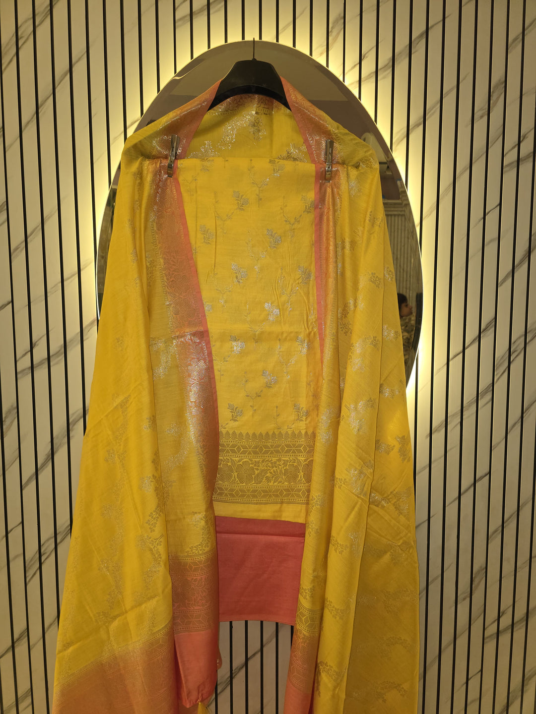 Pure Banarasi Chiniya Silk Unstitched Suit with Alfi weaving and Sona Rupa Work