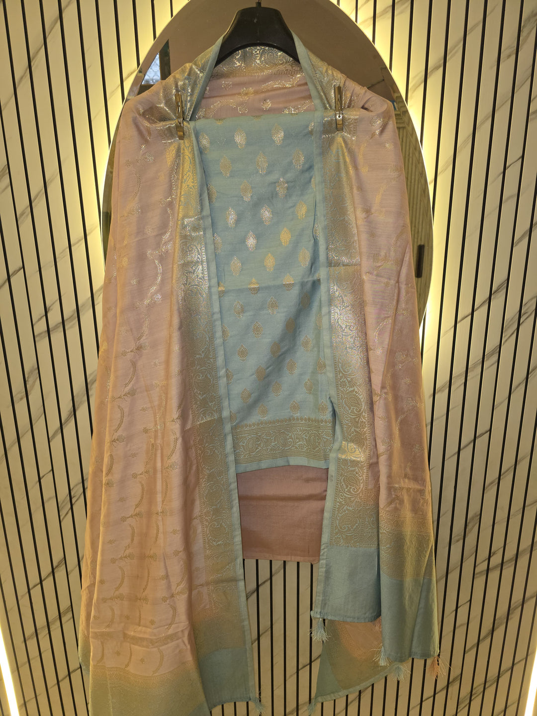 Pure Banarasi Chiniya Silk Unstitched Suit with Alfi weaving and Sona Rupa Work