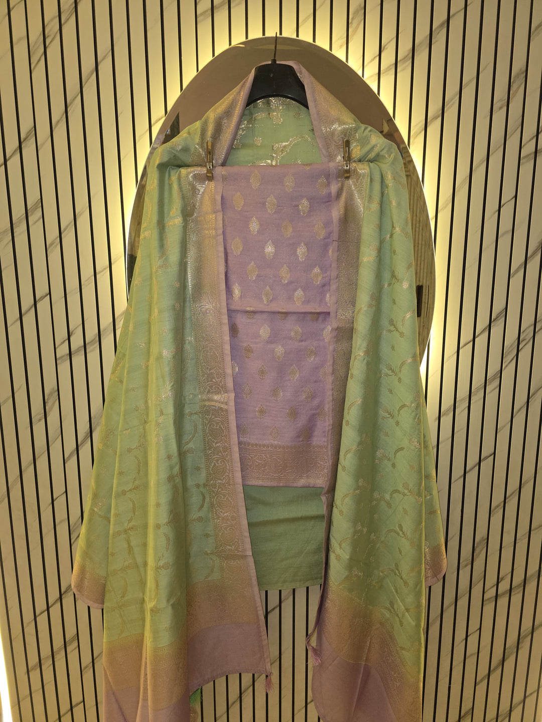 Pure Banarasi Chiniya Silk Unstitched Suit with Alfi weaving and Sona Rupa Work