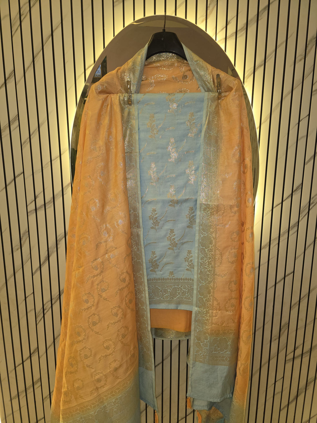 Pure Banarasi Chiniya Silk Unstitched Suit with Alfi weaving and Sona Rupa Work