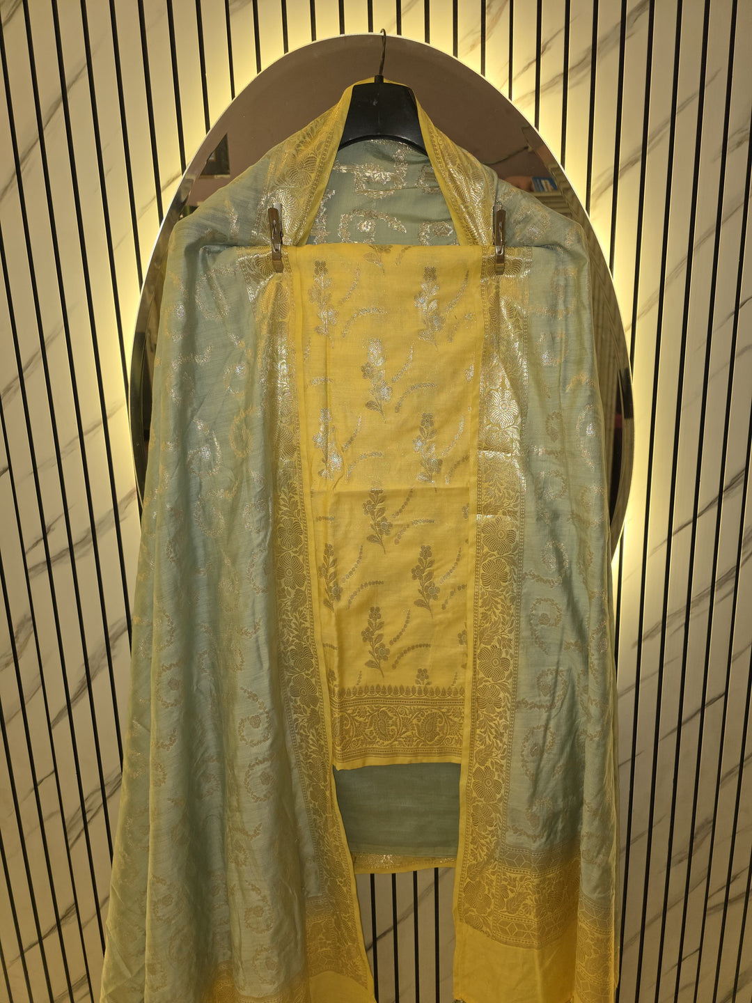 Pure Banarasi Chiniya Silk Unstitched Suit with Alfi weaving and Sona Rupa Work