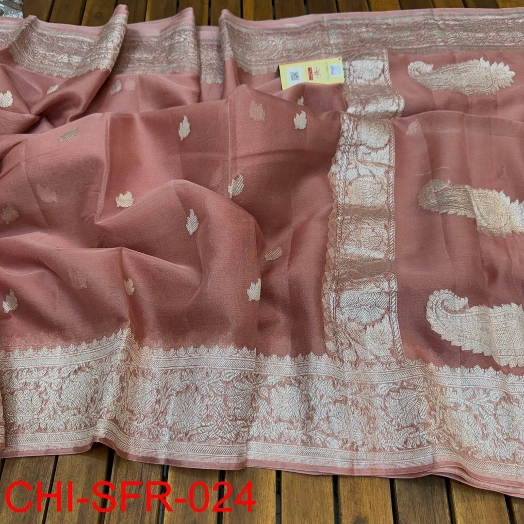 Pure Handloom Khaddi Georgette Saree with Silver Zari Weaving blouse