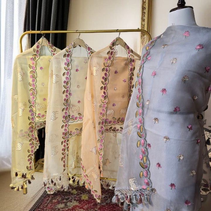 Pure Organza Silk Pichwai Work Unstitched Suit