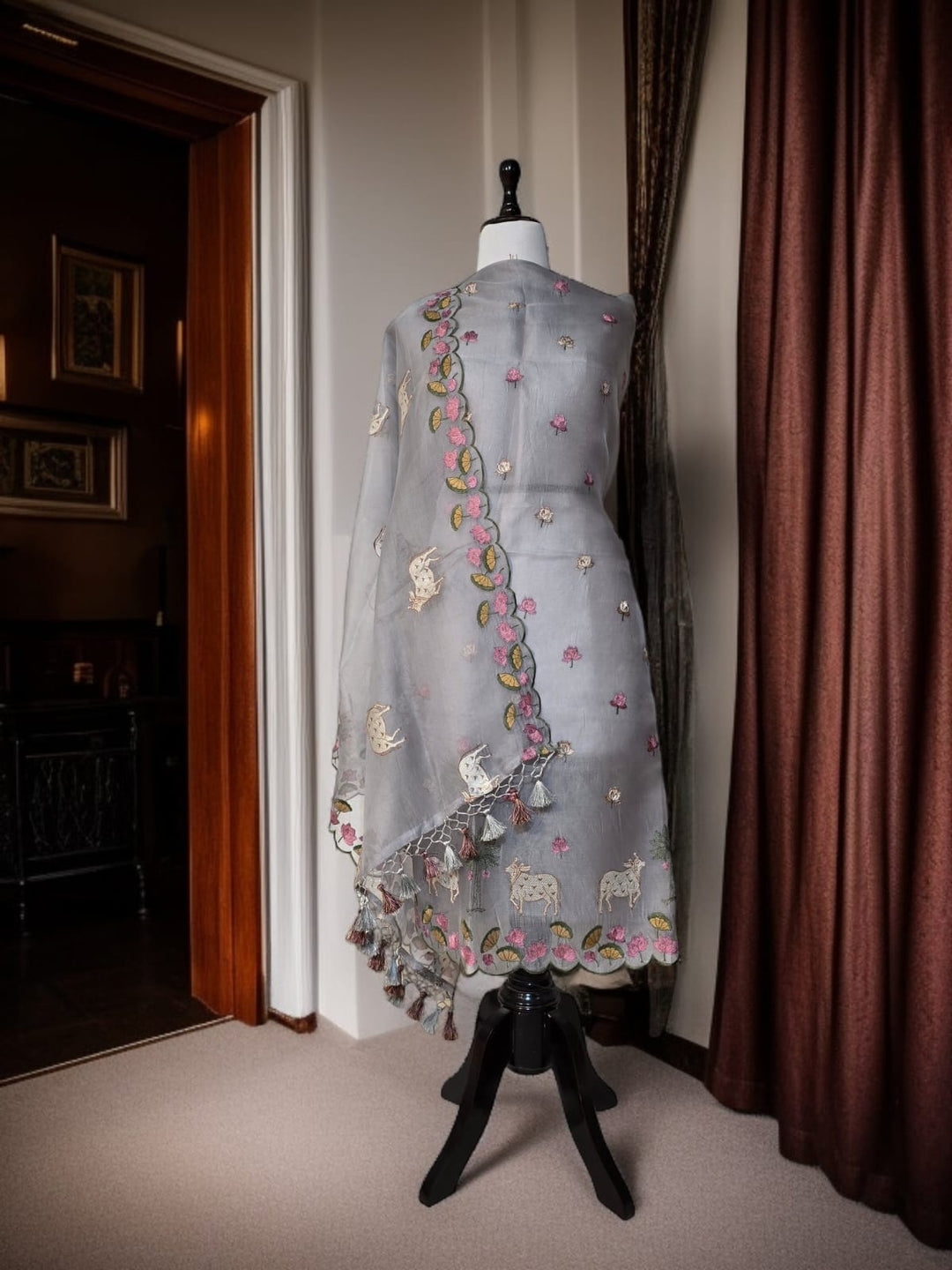 Pure Organza Silk Pichwai Work Unstitched Suit