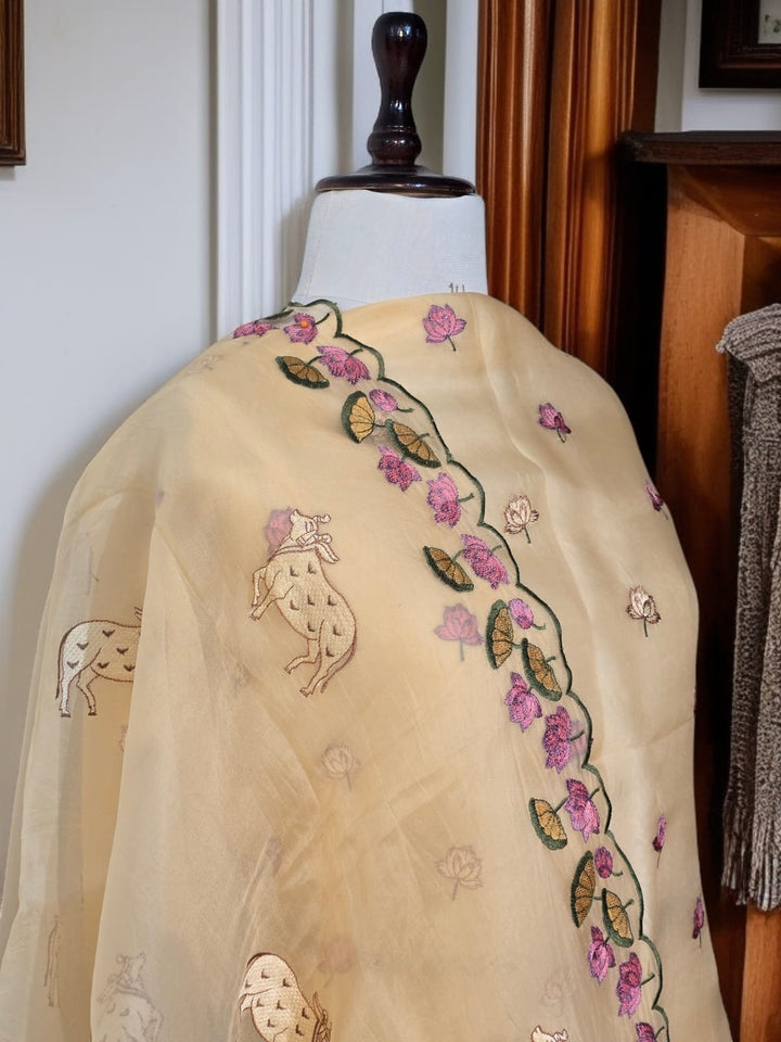 Pure Organza Silk Pichwai Work Unstitched Suit