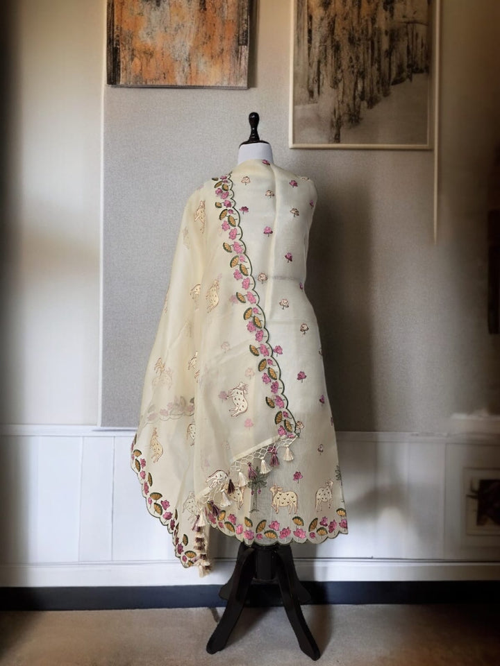 Pure Organza Silk Pichwai Work Unstitched Suit