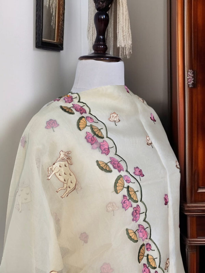 Pure Organza Silk Pichwai Work Unstitched Suit