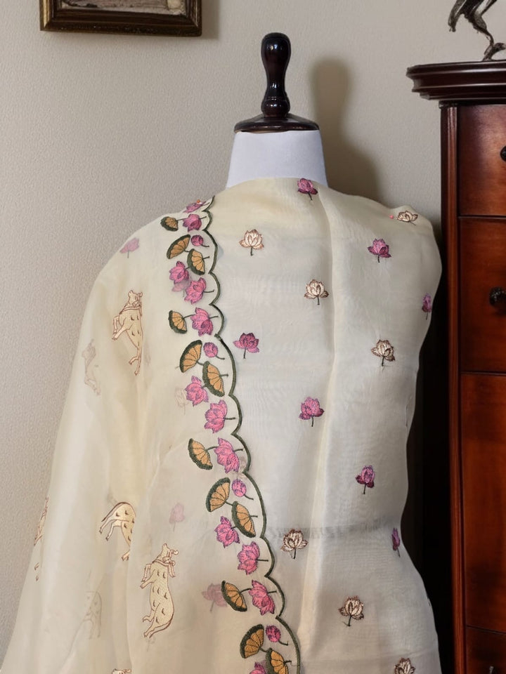 Pure Organza Silk Pichwai Work Unstitched Suit