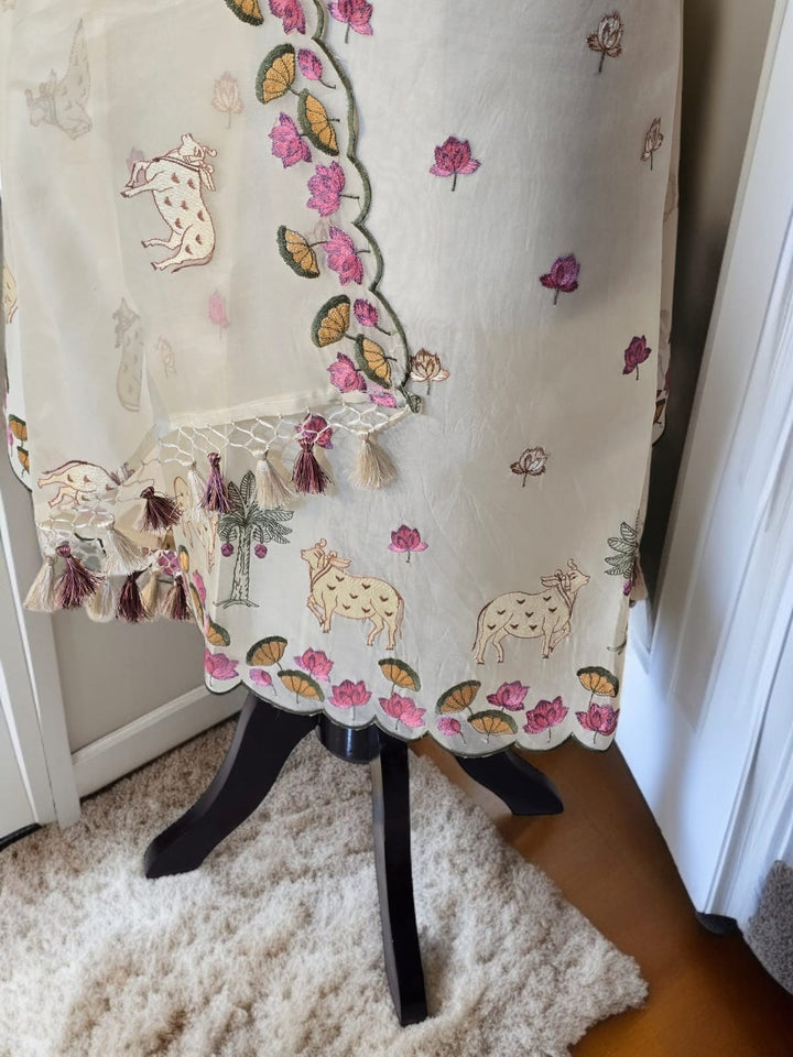 Pure Organza Silk Pichwai Work Unstitched Suit