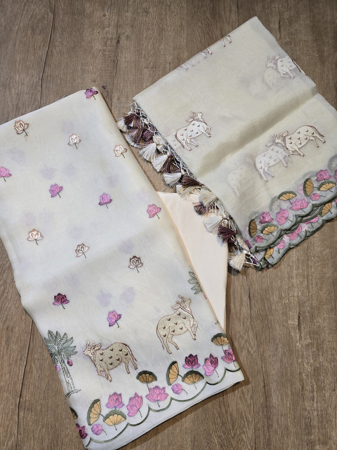 Pure Organza Silk Pichwai Work Unstitched Suit