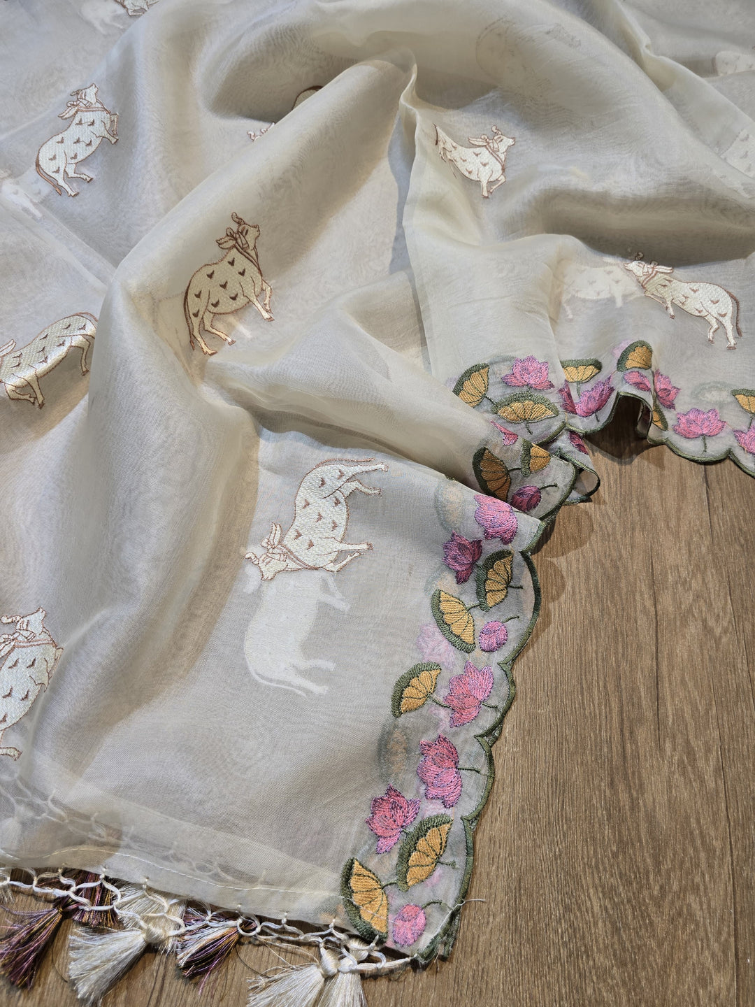 Pure Organza Silk Pichwai Work Unstitched Suit