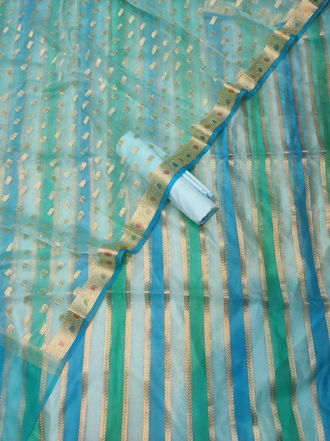 Banarasi Organza Silk 3 Pc Unstitched Suit