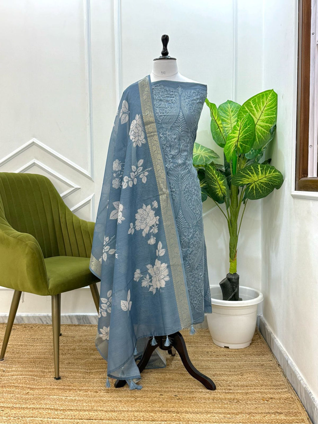 Banarasi Chanderi Silk 3 Pc Unstitched Suit