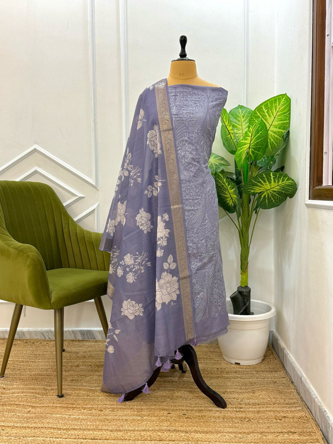 Banarasi Chanderi Silk 3 Pc Unstitched Suit