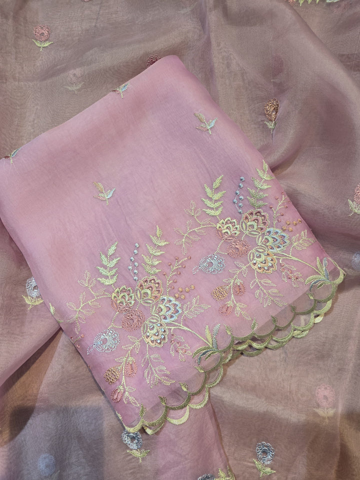 Pure Organza Silk Chikankari Work Unstitched Suit