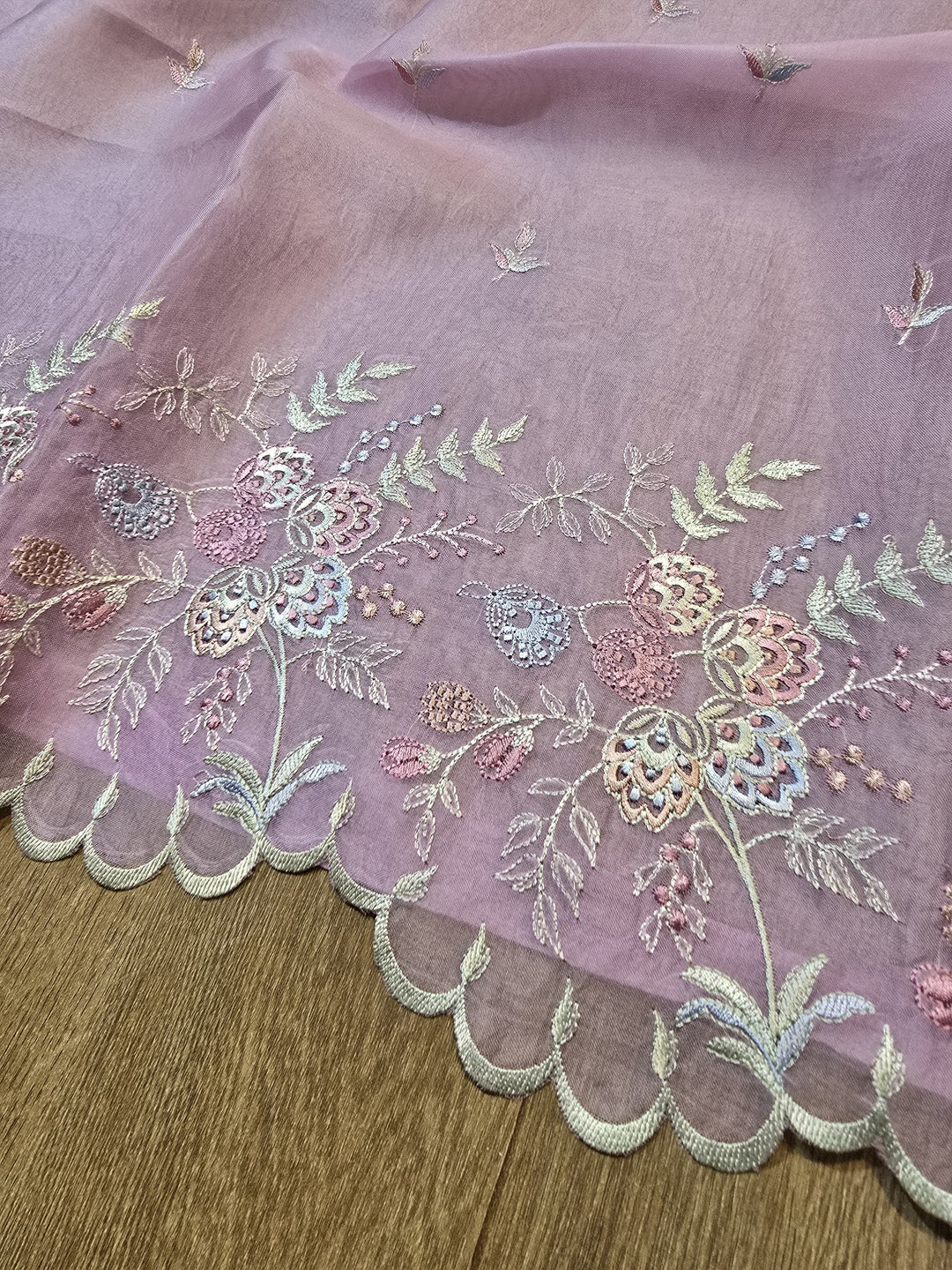 Pure Organza Silk Chikankari Work Unstitched Suit