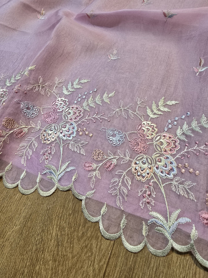 Pure Organza Silk Chikankari Work Unstitched Suit