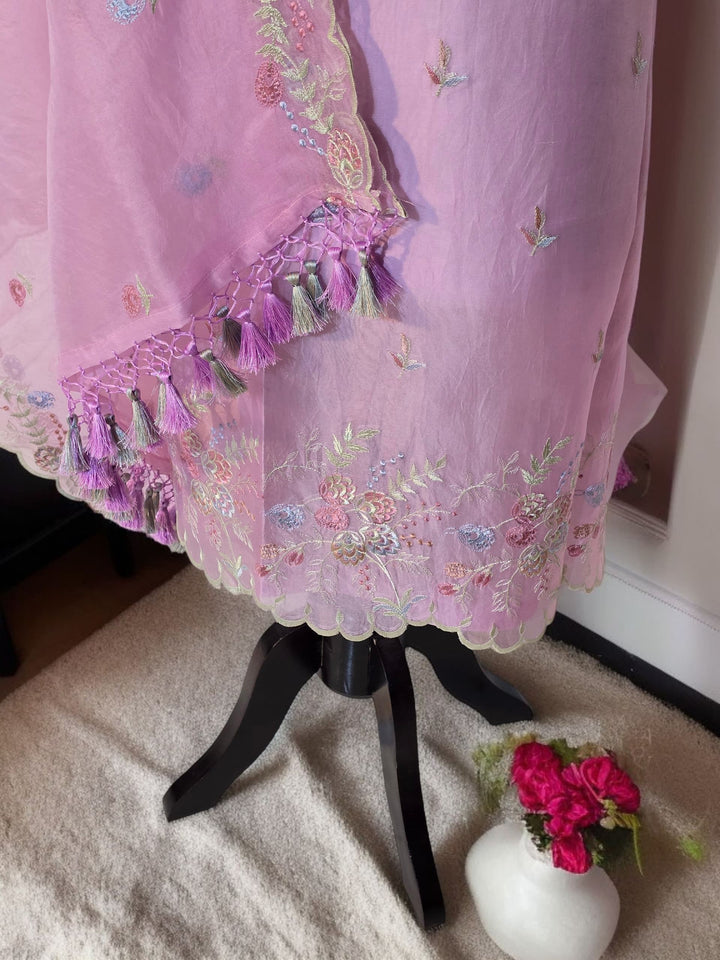 Pure Organza Silk Chikankari Work Unstitched Suit