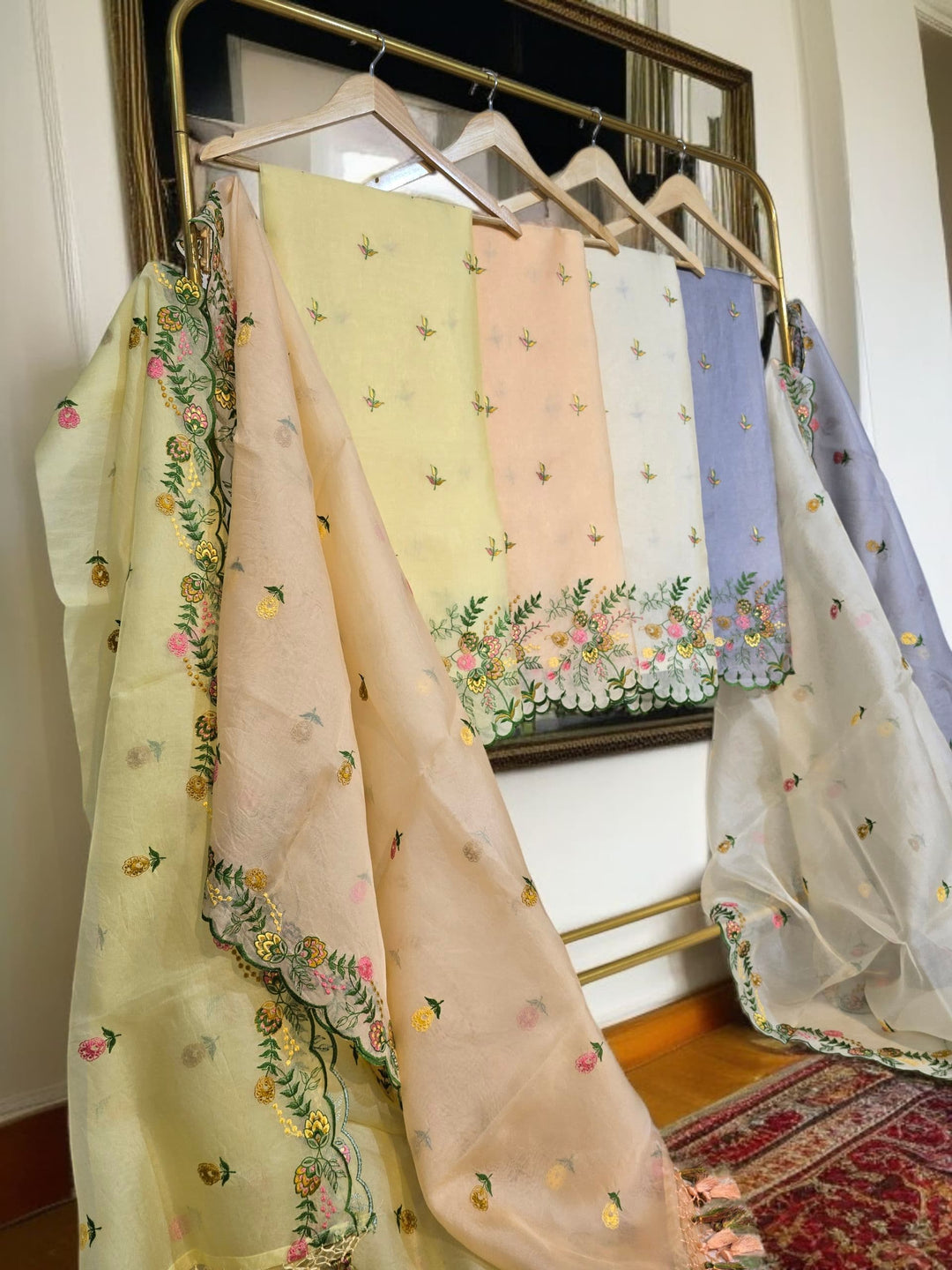 Pure Organza Silk Chikankari Work Unstitched Suit