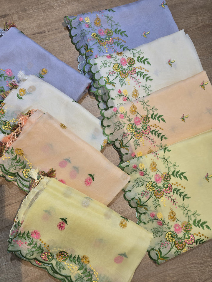 Pure Organza Silk Chikankari Work Unstitched Suit