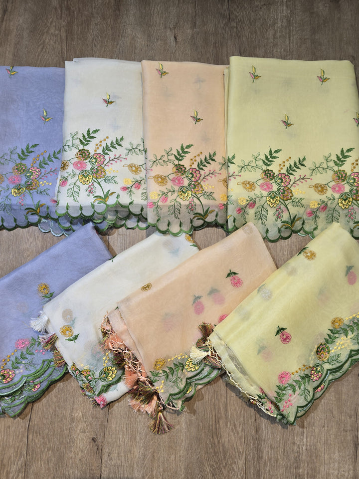 Pure Organza Silk Chikankari Work Unstitched Suit