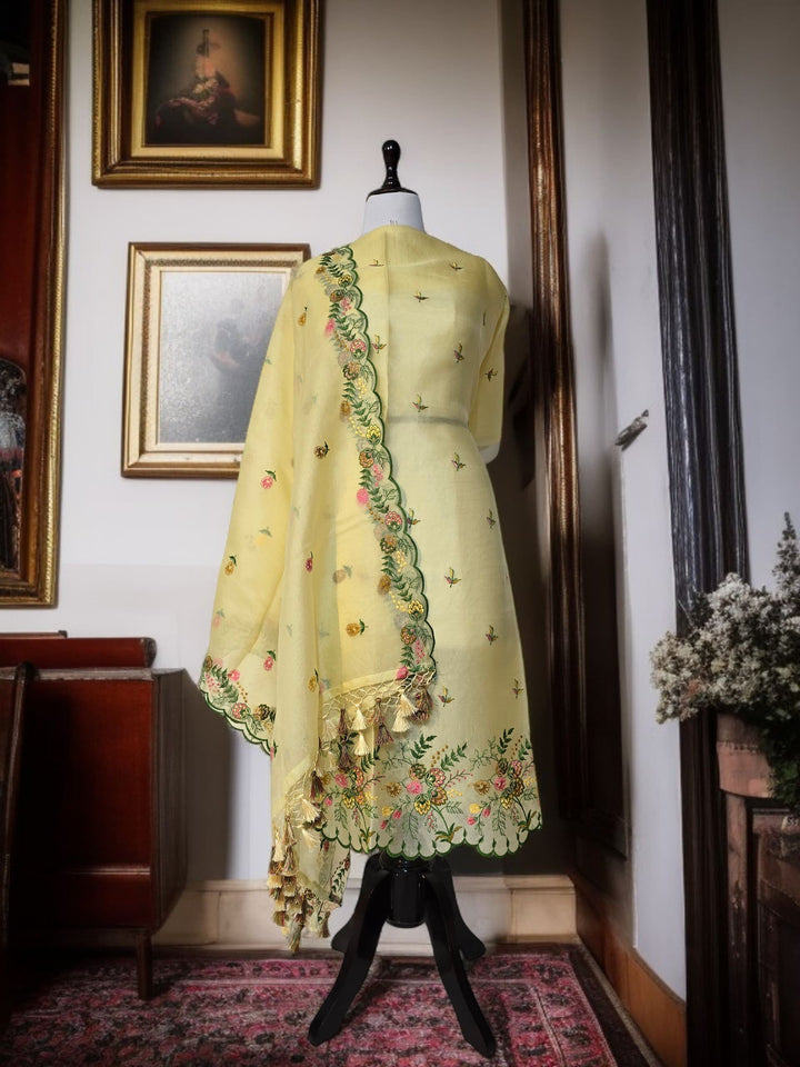 Pure Organza Silk Chikankari Work Unstitched Suit