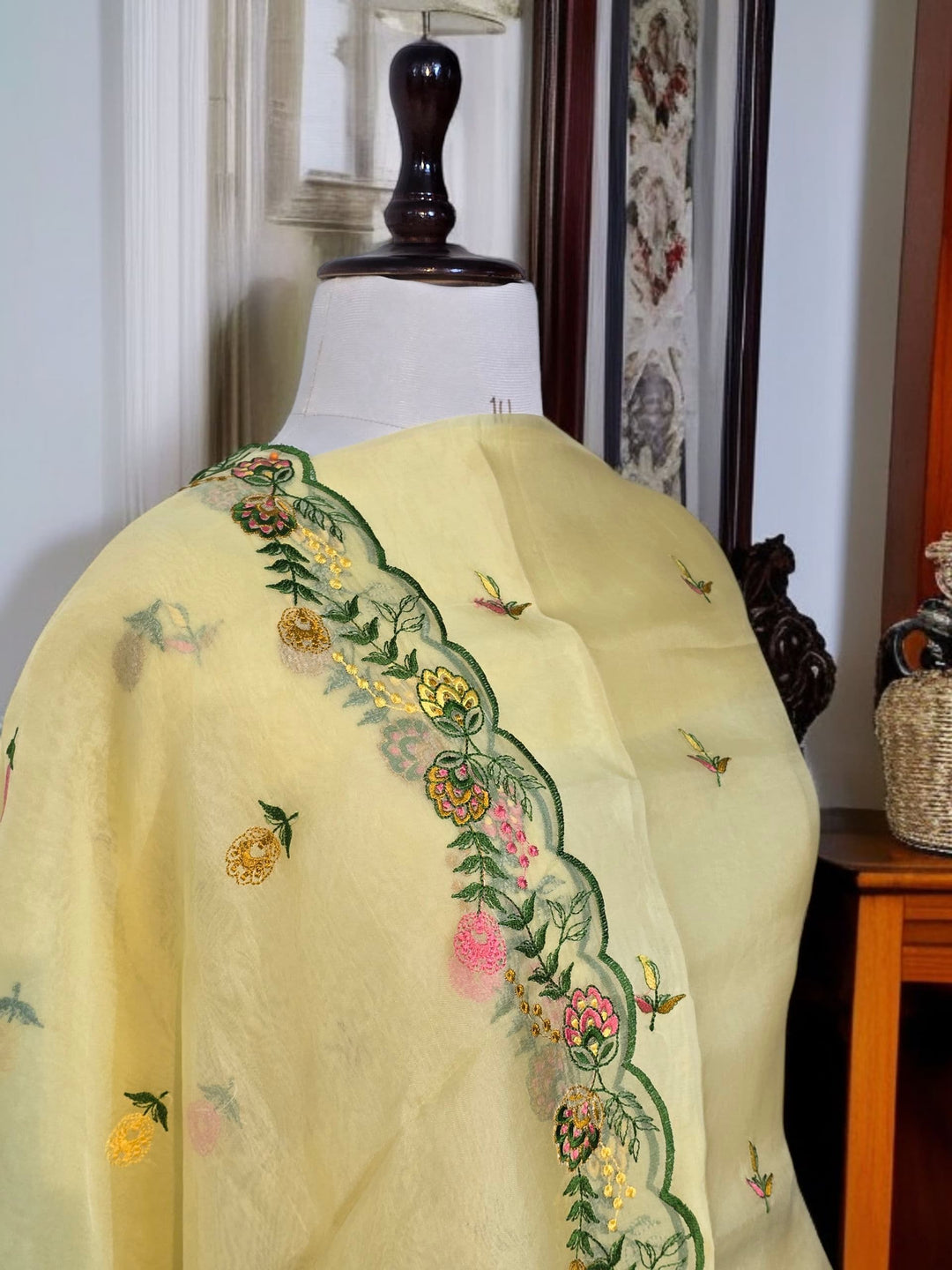 Pure Organza Silk Chikankari Work Unstitched Suit