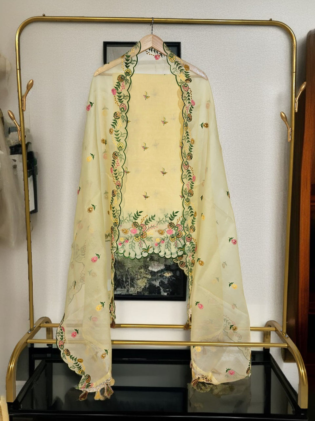 Pure Organza Silk Chikankari Work Unstitched Suit