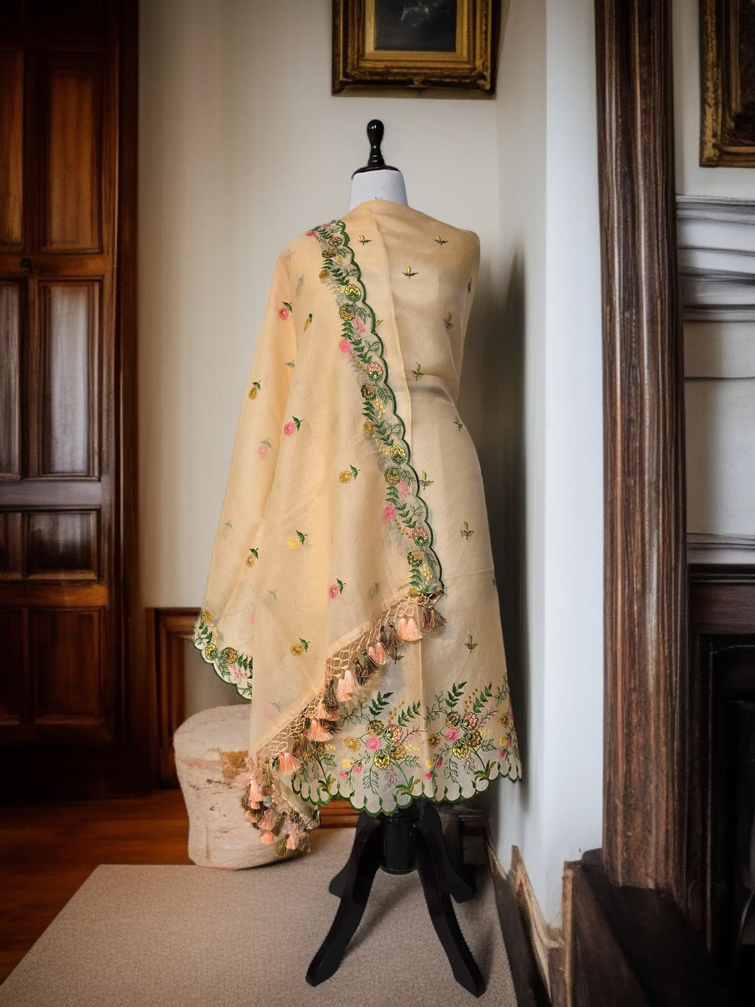 Pure Organza Silk Chikankari Work Unstitched Suit